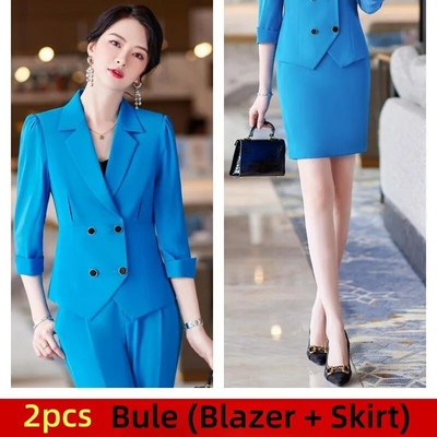 Elegantni ženski kompleti od 2 komada Bule bijeli crni kardigan sako sa do pola rukava + kompleti hlača Uredska ženska svečana radna odjeća Poslovni set