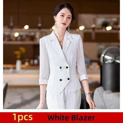 Elegantni ženski kompleti od 2 komada Bule bijeli crni kardigan sako sa do pola rukava + kompleti hlača Uredska ženska svečana radna odjeća Poslovni set