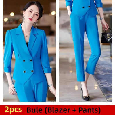 Elegantni ženski kompleti od 2 komada Bule bijeli crni kardigan sako sa do pola rukava + kompleti hlača Uredska ženska svečana radna odjeća Poslovni set