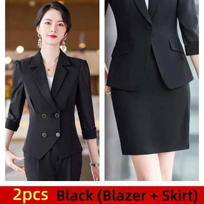 Elegantni ženski kompleti od 2 komada Bule bijeli crni kardigan sako sa do pola rukava + kompleti hlača Uredska ženska svečana radna odjeća Poslovni set