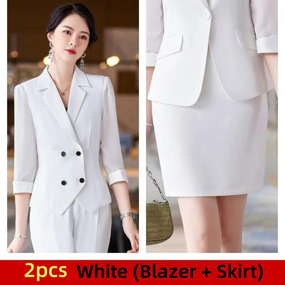 Elegantni ženski kompleti od 2 komada Bule bijeli crni kardigan sako sa do pola rukava + kompleti hlača Uredska ženska svečana radna odjeća Poslovni set