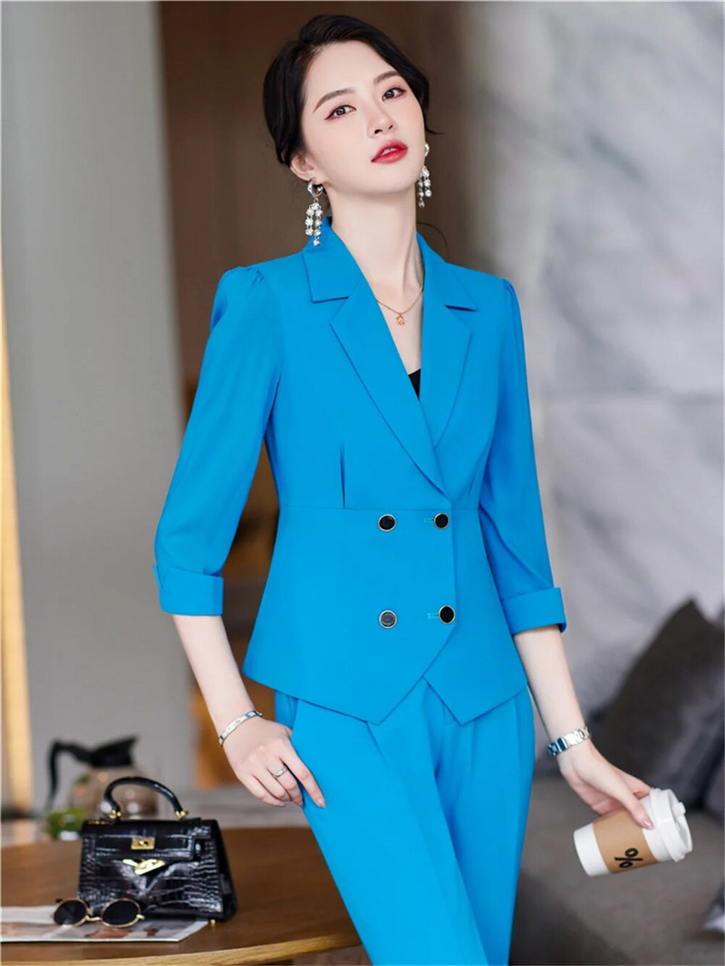 Elegantni ženski kompleti od 2 komada Bule bijeli crni kardigan sako sa do pola rukava + kompleti hlača Uredska ženska svečana radna odjeća Poslovni set