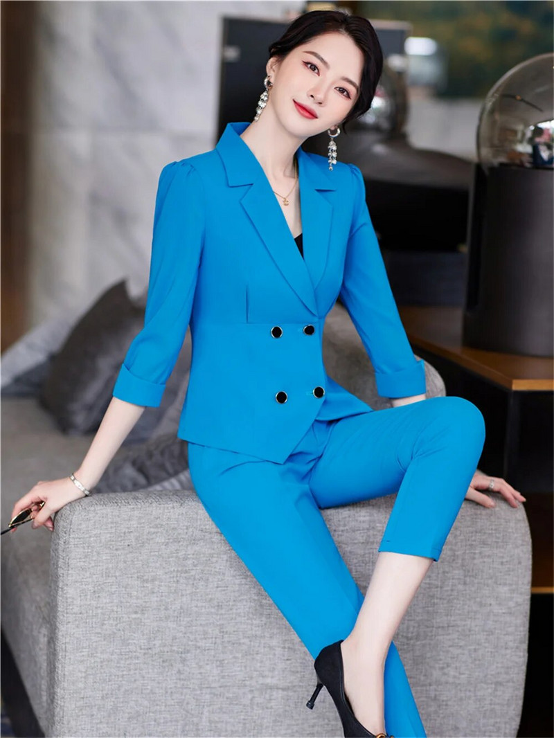 Elegantni ženski kompleti od 2 komada Bule bijeli crni kardigan sako sa do pola rukava + kompleti hlača Uredska ženska svečana radna odjeća Poslovni set