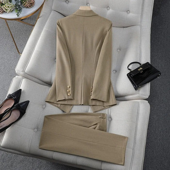 2023 Φθινόπωρο Γυναικείο Επίσημο Σετ 2 τεμαχίων Χακί Μπεζ Μαύρο Λεπτό σακάκι και παντελόνι Γυναικείο επαγγελματικό κοστούμι παντελόνι γραφείου