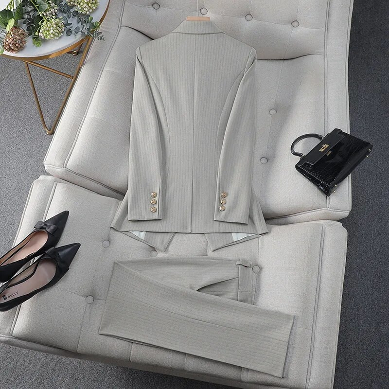 Jesen 2023. Ženski svečani dvodijelni set kaki bež crni uski sako i hlače Uredska radna radna odjeća Odijelo s hlačama