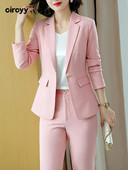 Circyy ružičasti uski dvodijelni set Ženska moda uredska dama sako s jednim gumbom i dugim rukavima s urezima + odijela s hlačama Jesen Zima Novo