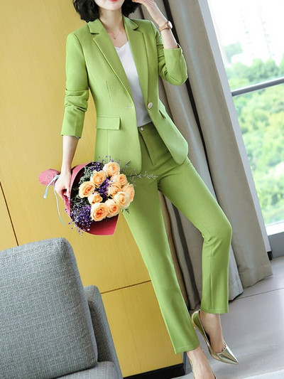 Circyy ružičasti uski dvodijelni set Ženska moda uredska dama sako s jednim gumbom i dugim rukavima s urezima + odijela s hlačama Jesen Zima Novo