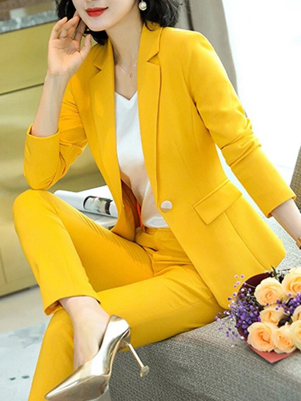 Circyy ružičasti uski dvodijelni set Ženska moda uredska dama sako s jednim gumbom i dugim rukavima s urezima + odijela s hlačama Jesen Zima Novo