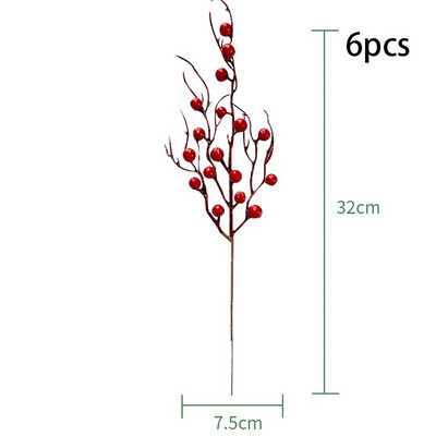 6 komada Umjetne božićne bobice Crvene pjenaste bobice Više vrsta grana za DIY Božićni vijenac Ukrasi za božićno drvce
