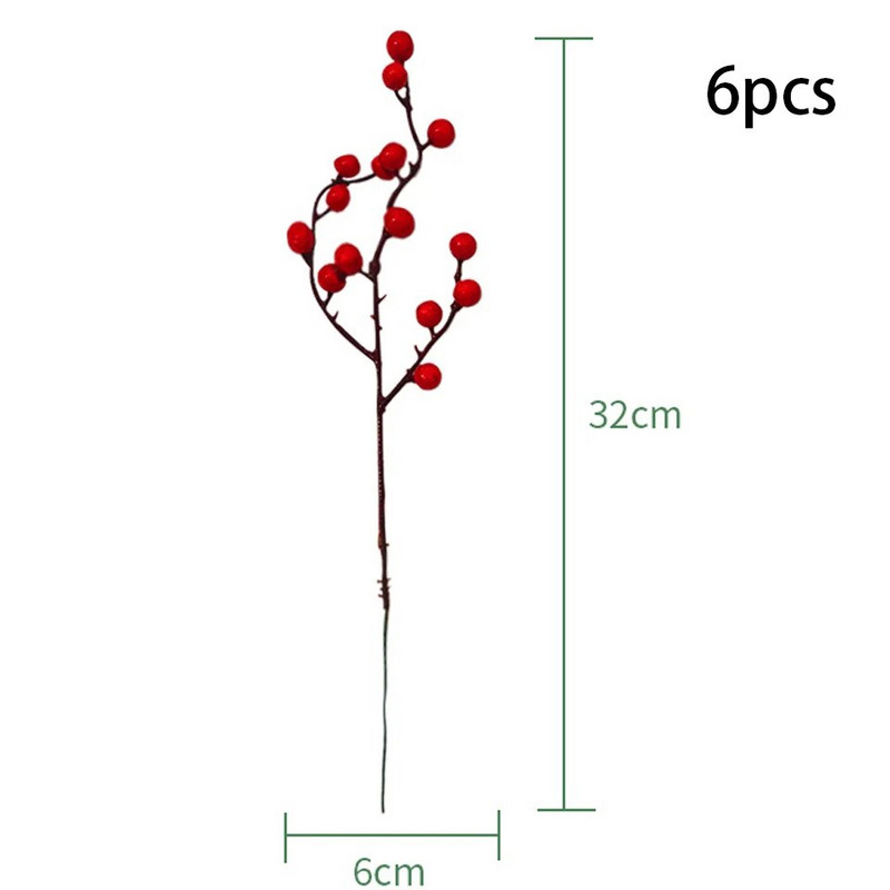 6 komada Umjetne božićne bobice Crvene pjenaste bobice Više vrsta grana za DIY Božićni vijenac Ukrasi za božićno drvce