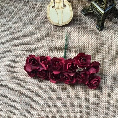 144gab Mini 2cm papīra rožu ziedu galvas pušķis, mākslīgs kāzu mājas dekorēšanai.