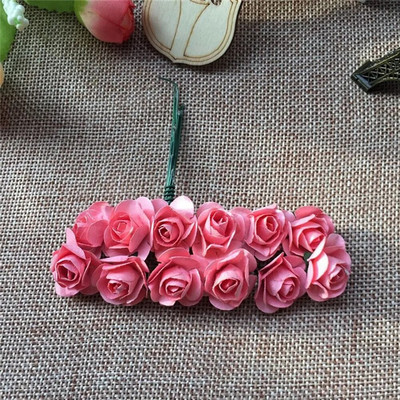 144gab Mini 2cm papīra rožu ziedu galvas pušķis, mākslīgs kāzu mājas dekorēšanai.