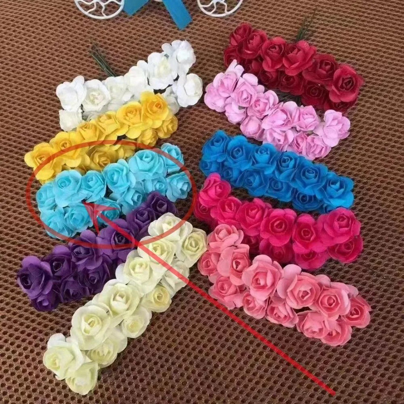 144gab Mini 2cm papīra rožu ziedu galvas pušķis, mākslīgs kāzu mājas dekorēšanai.