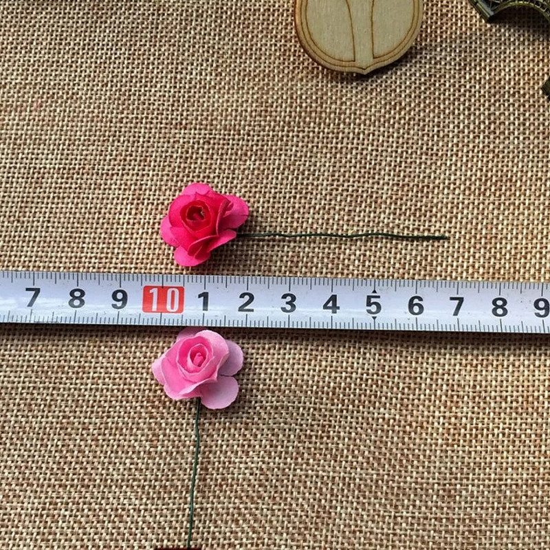 144gab Mini 2cm papīra rožu ziedu galvas pušķis, mākslīgs kāzu mājas dekorēšanai.