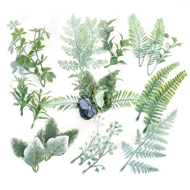 10 kom. Umjetno zeleno lišće, biljke, vjenčanje, ukrasno cvijeće, vijenci, božićni ukrasi za dom, plastični dodaci, spomenari