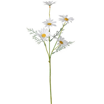 5 глави Бяла маргаритка Изкуствени цветя Букет с дълги клони за домашна сватбена декорация на градина Направи си сам Булчинско копринено фалшиво цвете
