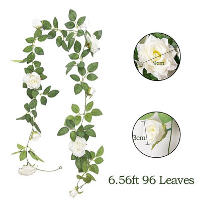 Umjetno cvijeće ruže od vinove loze 6,5 stopa lažna svilena ruža Viseći cvjetni vijenac Biljka bršljana za kućnu svadbu Dekoracija vrtnog zida