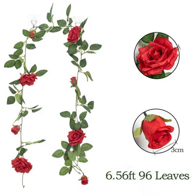 Umjetno cvijeće ruže od vinove loze 6,5 stopa lažna svilena ruža Viseći cvjetni vijenac Biljka bršljana za kućnu svadbu Dekoracija vrtnog zida