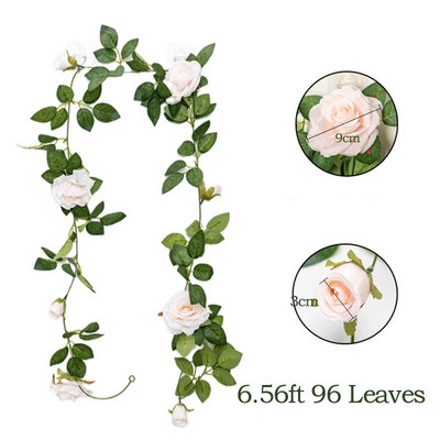 Umjetno cvijeće ruže od vinove loze 6,5 stopa lažna svilena ruža Viseći cvjetni vijenac Biljka bršljana za kućnu svadbu Dekoracija vrtnog zida