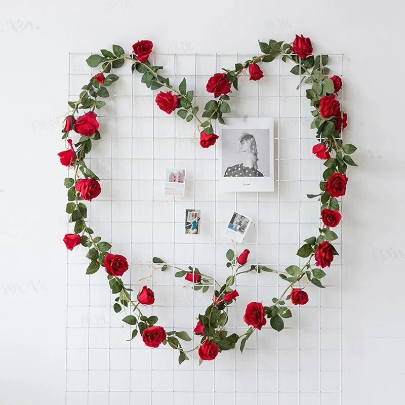 Umjetno cvijeće ruže od vinove loze 6,5 stopa lažna svilena ruža Viseći cvjetni vijenac Biljka bršljana za kućnu svadbu Dekoracija vrtnog zida
