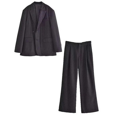 TRAF 2023 rudens ziemas bikšu komplekti Modes svītras, divdaļīgs sieviešu uzvalks, biroja žakešu komplekts, sieviete, 2 dab. sieviešu tērpi