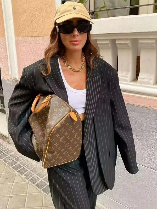 TRAF 2023 rudens ziemas bikšu komplekti Modes svītras, divdaļīgs sieviešu uzvalks, biroja žakešu komplekts, sieviete, 2 dab. sieviešu tērpi