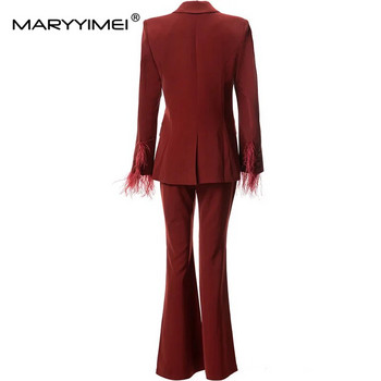MARYYIMEI Runway High Street Fashion Designer Γυναικείο πέτο μανσέτα με κορδέλα Blazer Jacket+ Flare παντελόνι 2τμχ Σετ 2023 Νεότερο