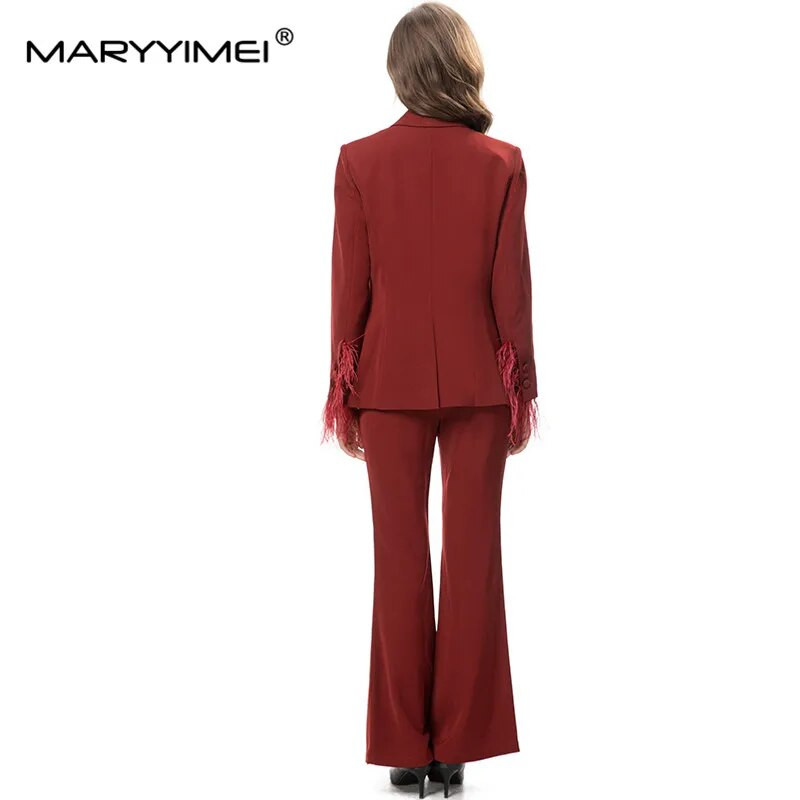 MARYYIMEI Runway High Street modni dizajner Ženska jakna s reverom i manžetama s vrpcom + široke hlače Komplet od 2 komada Najnovije 2023.