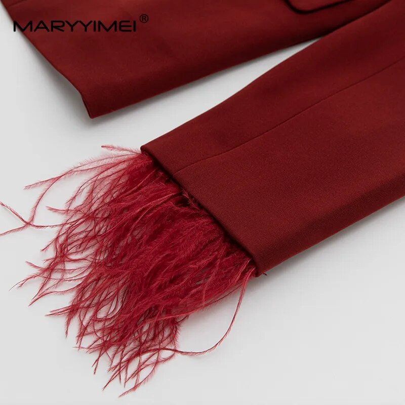 MARYYIMEI Runway High Street modni dizajner Ženska jakna s reverom i manžetama s vrpcom + široke hlače Komplet od 2 komada Najnovije 2023.