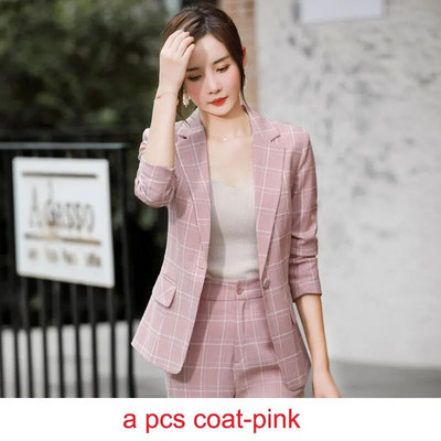 IZICFLY Jesenski stil Ružičasta karirana uredska radna odjeća Odjeća za žene Blazer Hlače Poslovna moda Elegantna odijela s hlačama