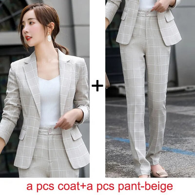 IZICFLY Jesenski stil Ružičasta karirana uredska radna odjeća Odjeća za žene Blazer Hlače Poslovna moda Elegantna odijela s hlačama