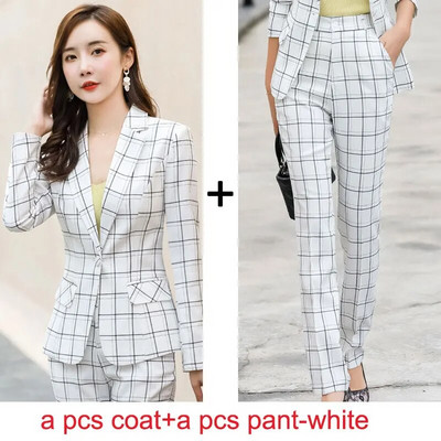 IZICFLY Jesenski stil Ružičasta karirana uredska radna odjeća Odjeća za žene Blazer Hlače Poslovna moda Elegantna odijela s hlačama