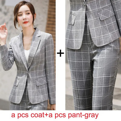 IZICFLY Jesenski stil Ružičasta karirana uredska radna odjeća Odjeća za žene Blazer Hlače Poslovna moda Elegantna odijela s hlačama