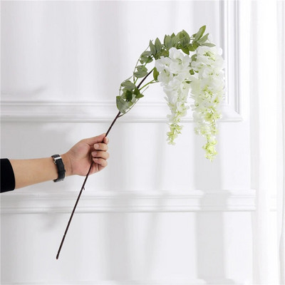 Grana glicinije od 100 cm s lišćem za dekoraciju vjenčanja bijeli Umjetni cvijet indie soba zidni dekor Girlland cvjetni