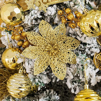 14cm 10/5 τεμ. Glitter Τεχνητό Λουλούδι Κεφαλές Χριστουγεννιάτικου Δέντρου Διακοσμήσεις με λουλούδια Χριστουγεννιάτικο Στολίδι Ψεύτικο Χριστουγεννιάτικο λουλούδι μούρων