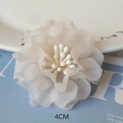 10Gb/Lot Beige Series Camellia Rose šifona auduma mākslīgo ziedu galva kāzu kleitu apģērbu dekorēšanai galvassegā