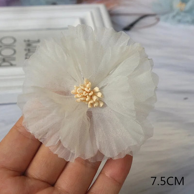 10Gb/Lot Beige Series Camellia Rose šifona auduma mākslīgo ziedu galva kāzu kleitu apģērbu dekorēšanai galvassegā