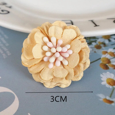 10Gb/Lot Beige Series Camellia Rose šifona auduma mākslīgo ziedu galva kāzu kleitu apģērbu dekorēšanai galvassegā