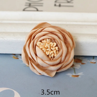 10Gb/Lot Beige Series Camellia Rose šifona auduma mākslīgo ziedu galva kāzu kleitu apģērbu dekorēšanai galvassegā