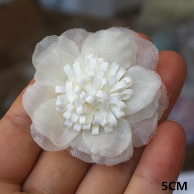 10Gb/Lot Beige Series Camellia Rose šifona auduma mākslīgo ziedu galva kāzu kleitu apģērbu dekorēšanai galvassegā