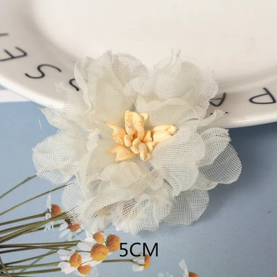 10Gb/Lot Beige Series Camellia Rose šifona auduma mākslīgo ziedu galva kāzu kleitu apģērbu dekorēšanai galvassegā