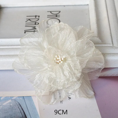 10Gb/Lot Beige Series Camellia Rose šifona auduma mākslīgo ziedu galva kāzu kleitu apģērbu dekorēšanai galvassegā