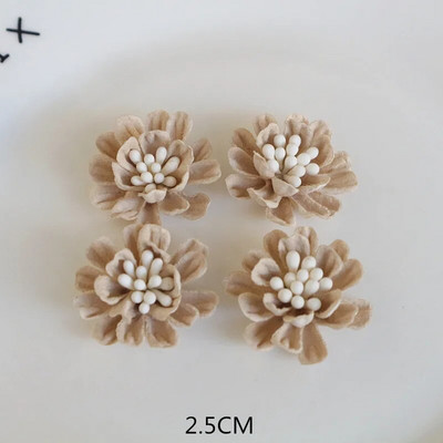 10Gb/Lot Beige Series Camellia Rose šifona auduma mākslīgo ziedu galva kāzu kleitu apģērbu dekorēšanai galvassegā