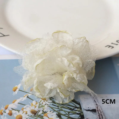 10Gb/Lot Beige Series Camellia Rose šifona auduma mākslīgo ziedu galva kāzu kleitu apģērbu dekorēšanai galvassegā