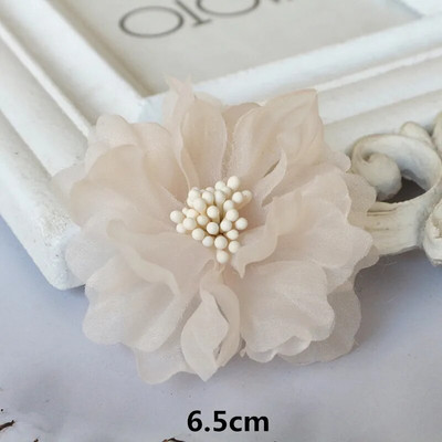 10Gb/Lot Beige Series Camellia Rose šifona auduma mākslīgo ziedu galva kāzu kleitu apģērbu dekorēšanai galvassegā