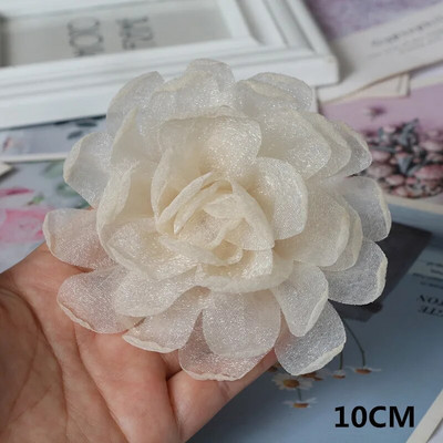 10Gb/Lot Beige Series Camellia Rose šifona auduma mākslīgo ziedu galva kāzu kleitu apģērbu dekorēšanai galvassegā