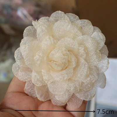 10Gb/Lot Beige Series Camellia Rose šifona auduma mākslīgo ziedu galva kāzu kleitu apģērbu dekorēšanai galvassegā