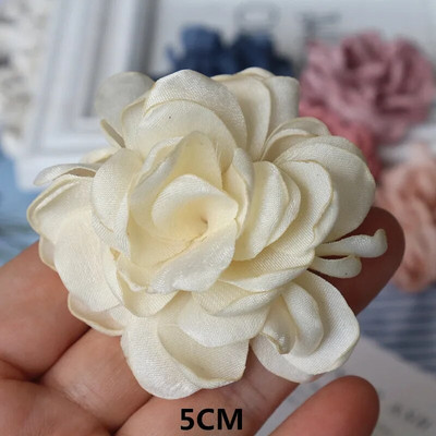 10Gb/Lot Beige Series Camellia Rose šifona auduma mākslīgo ziedu galva kāzu kleitu apģērbu dekorēšanai galvassegā