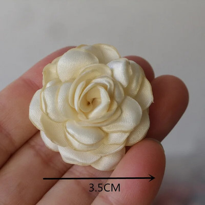 10Gb/Lot Beige Series Camellia Rose šifona auduma mākslīgo ziedu galva kāzu kleitu apģērbu dekorēšanai galvassegā
