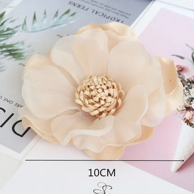10Gb/Lot Beige Series Camellia Rose šifona auduma mākslīgo ziedu galva kāzu kleitu apģērbu dekorēšanai galvassegā